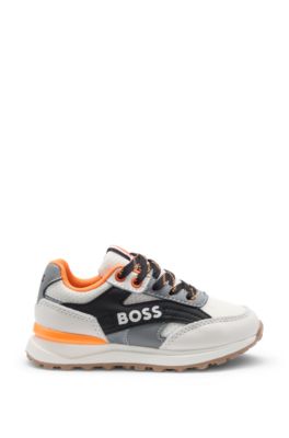 Kids' trainers with faux and real leather, Black