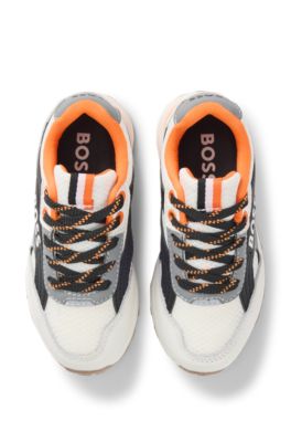 Kids' trainers with faux and real leather, Black