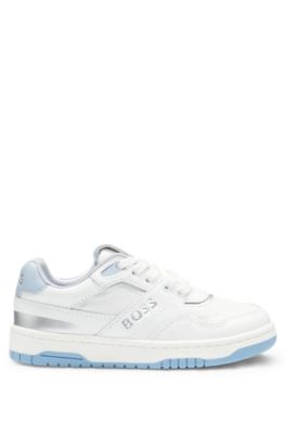 Deportivas para ni&ntilde;os de piel y lona, Blanco