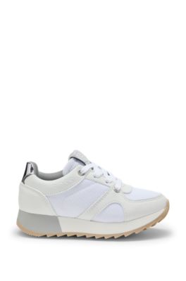 Kids' trainers in mesh and faux leather, White