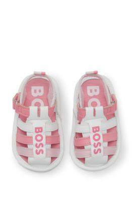 Sandalias para beb&eacute; de piel con logo estampado, Pink