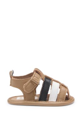 Sandalias para beb&eacute;s de piel con logotipo en contraste, Marr&oacute;n
