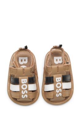 Sandalias para beb&eacute;s de piel con logotipo en contraste, Marr&oacute;n