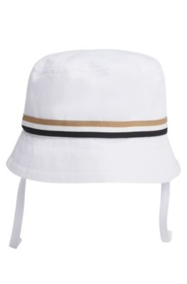 Baby bucket hat with signature stripe, White