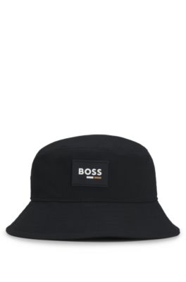 Gorro de pescador para ni&ntilde;os de algod&oacute;n con insignia de logo de goma, Negro