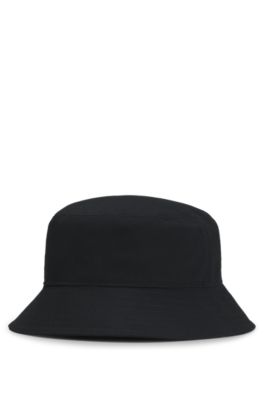Gorro de pescador para ni&ntilde;os de algod&oacute;n con insignia de logo de goma, Negro