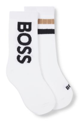 Paquete de dos calcetines tobilleros para ni&ntilde;os con detalles de logotipo, Blanco