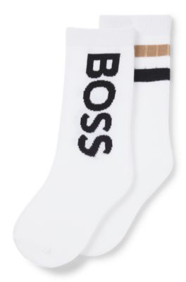 Paquete de dos calcetines tobilleros para ni&ntilde;os con detalles de logotipo, Blanco