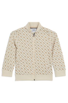 Kids' monogram-print jacket with zip front, Light Beige
