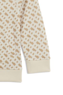 Chaqueta con cremallera para ni&ntilde;os con estampado de monogramas, Beige claro
