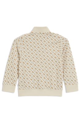 Kids' monogram-print jacket with zip front, Light Beige