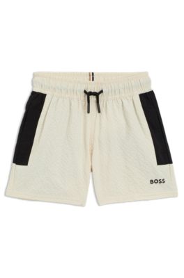 Kids' logo-print swim shorts in seersucker, Light Beige