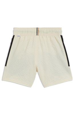Kids' logo-print swim shorts in seersucker, Light Beige