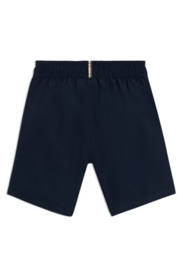 Kids' logo-print swim shorts with peached finish, Dark Blue