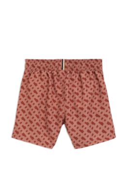 Kids' swim shorts with monogram print, Dark Orange