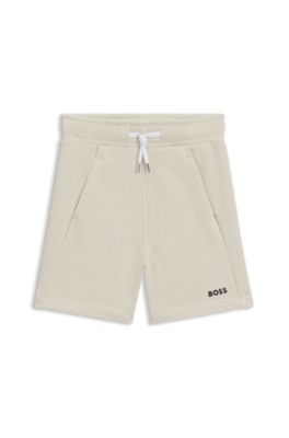 Shorts para ni&ntilde;os en forro polar de algod&oacute;n con logo estampado, Beige claro