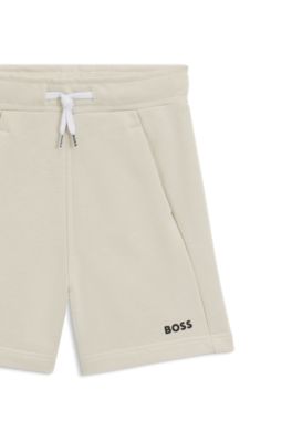 Shorts para ni&ntilde;os en forro polar de algod&oacute;n con logo estampado, Beige claro