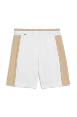 Shorts para ni&ntilde;os con logo estampado y apliques en las costuras laterales, Blanco