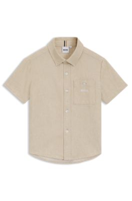 Camisa para ni&ntilde;os de ajuste holgado en algod&oacute;n y lino, Beige