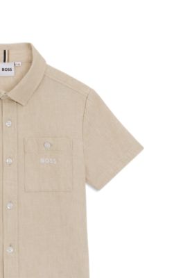 Camisa para ni&ntilde;os de ajuste holgado en algod&oacute;n y lino, Beige