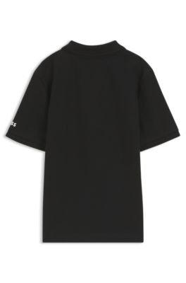 Kids' signature-stripe polo shirt in stretch cotton, Black