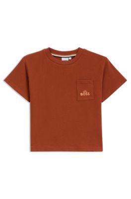 Kids' embroidered-artwork T-shirt in cotton, Dark Orange