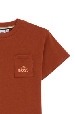 Kids' embroidered-artwork T-shirt in cotton, Dark Orange