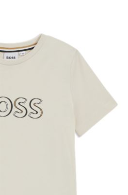 Kids' logo-print T-shirt in cotton, Light Beige