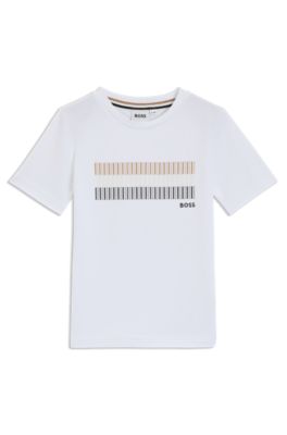 Kids' cotton T-shirt with signature-stripe print, White