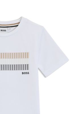 Kids' cotton T-shirt with signature-stripe print, White