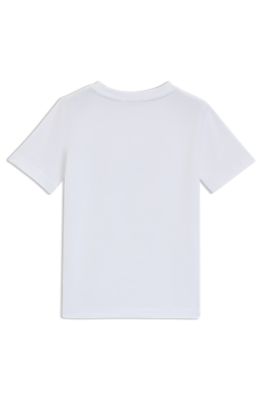 Kids' cotton T-shirt with signature-stripe print, White