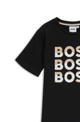 Kids' triple-logo T-shirt in cotton, Black