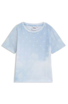 Kids' cotton T-shirt with Double B monograms and clouds, Light Blue