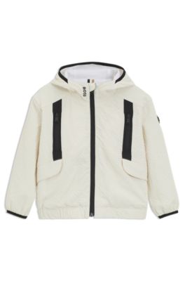 Kids' logo-detail windbreaker in seersucker, Light Beige