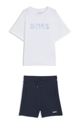 Conjunto de camiseta y shorts para ni&ntilde;os con logos estampados, Blanco