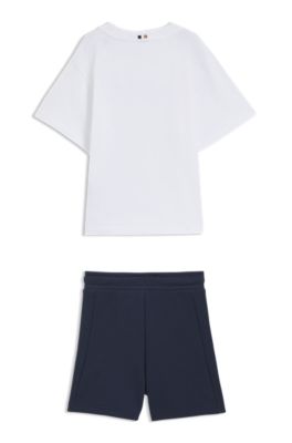 Conjunto de camiseta y shorts para ni&ntilde;os con logos estampados, Blanco
