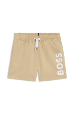 Kids' logo-print swim shorts with peached finish, Beige