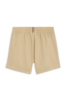 Kids' logo-print swim shorts with peached finish, Beige