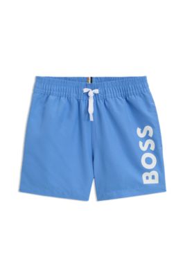 Kids' logo-print swim shorts with peached finish, Blue