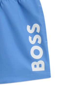 Kids' logo-print swim shorts with peached finish, Blue