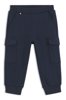 Kids' cargo tracksuit bottoms in stretch piqu&eacute;, Dark Blue