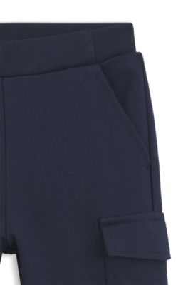 Kids' cargo tracksuit bottoms in stretch piqu&eacute;, Dark Blue