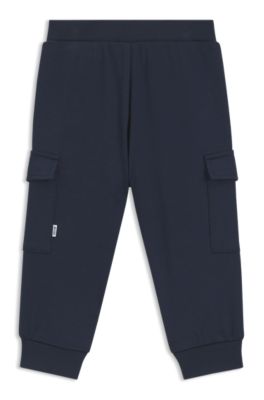 Kids' cargo tracksuit bottoms in stretch piqu&eacute;, Dark Blue