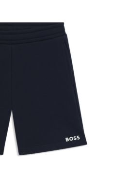 Shorts para ni&ntilde;os en forro polar de algod&oacute;n con logo estampado, Azul oscuro