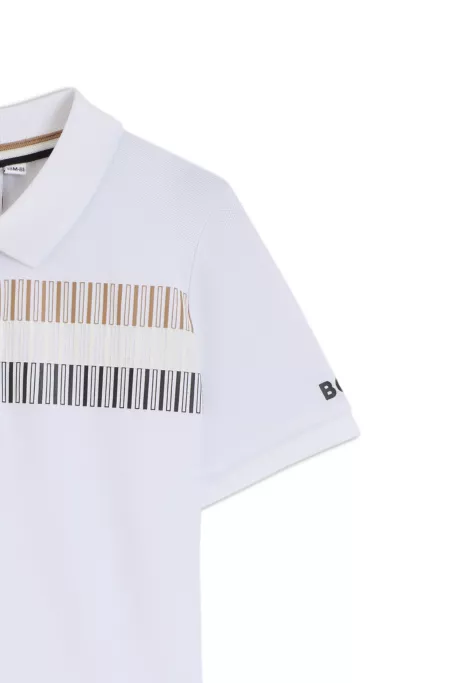 Kids' signature-stripe polo shirt in stretch cotton