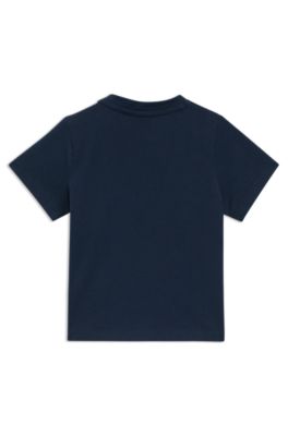 Kids' triple-logo T-shirt in cotton, Dark Blue