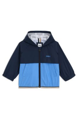 Kids' logo-print windbreaker with colour-blocking, Dark Blue