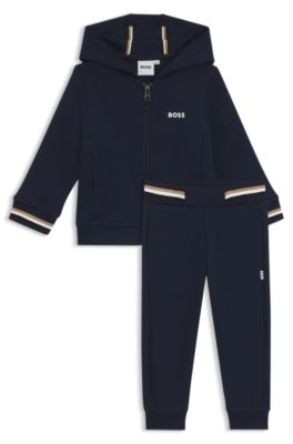 Kids' contrast-branding tracksuit in a cotton blend, Dark Blue