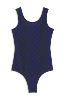 Ba&ntilde;ador para ni&ntilde;as con estampado de monogramas y espalda escotada, Azul oscuro
