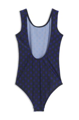 Ba&ntilde;ador para ni&ntilde;as con estampado de monogramas y espalda escotada, Azul oscuro